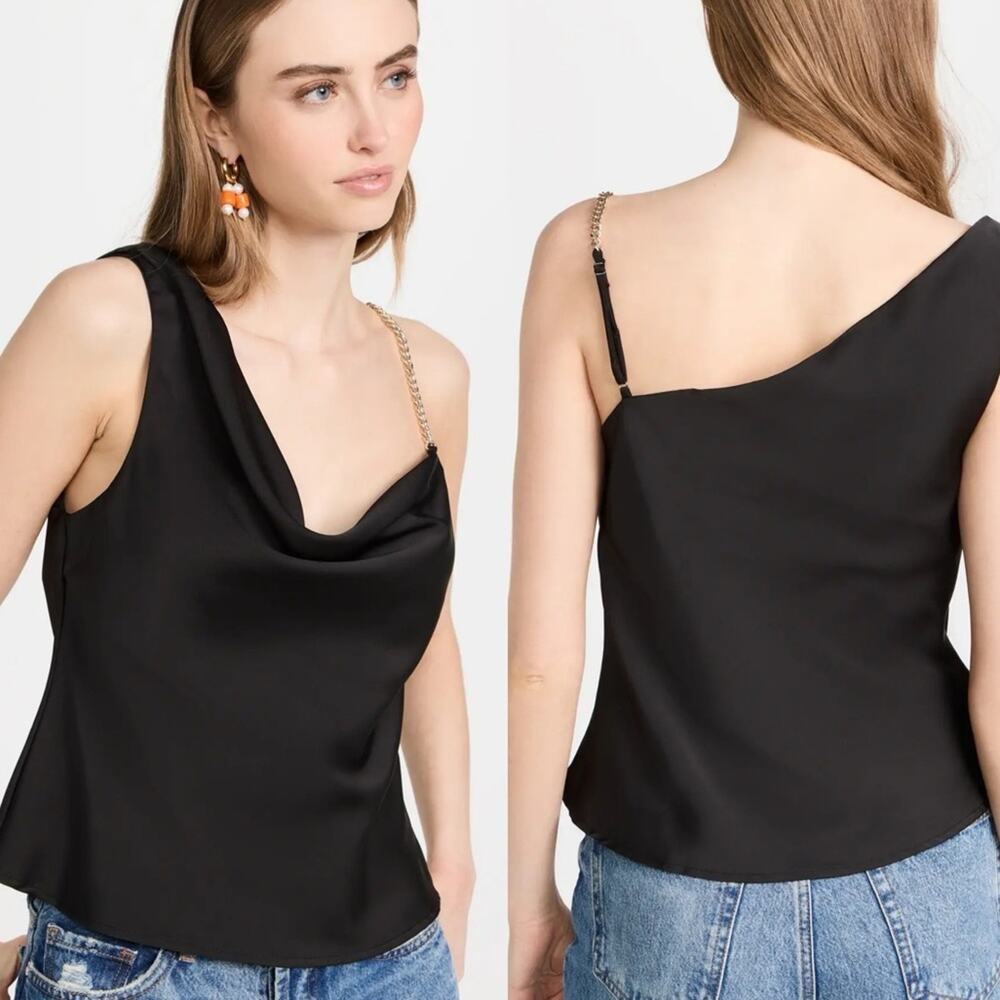 ASTR The Label Larisa Top L Black Draped Chain Sleeveless Going Out